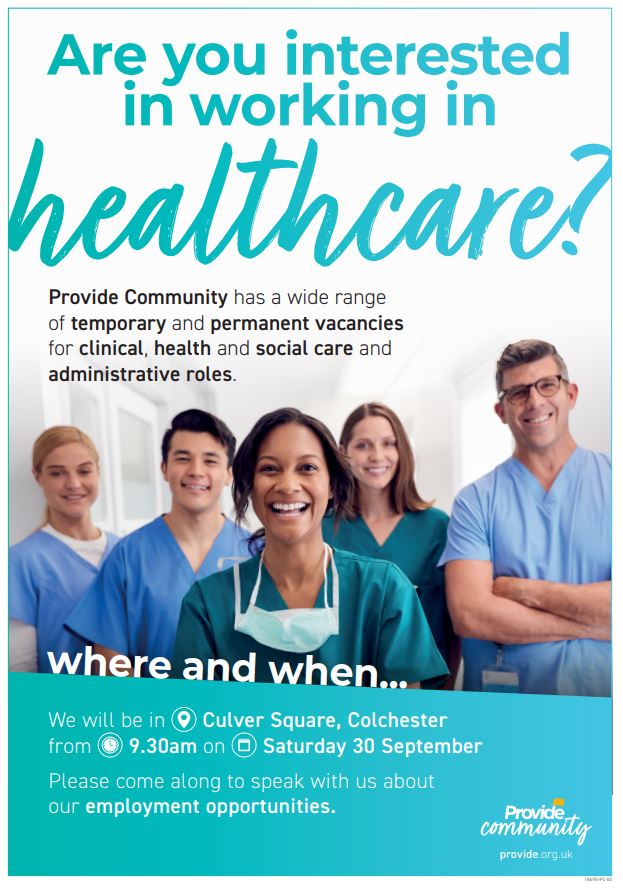 Are you passionate about making a difference in healthcare? We're excited to meet you in Culver Square, Colchester, on Saturday, September 30th, from 9:30 AM onwards!

Come and chat with us about the exciting healthcare employment opportunities we have to offer.