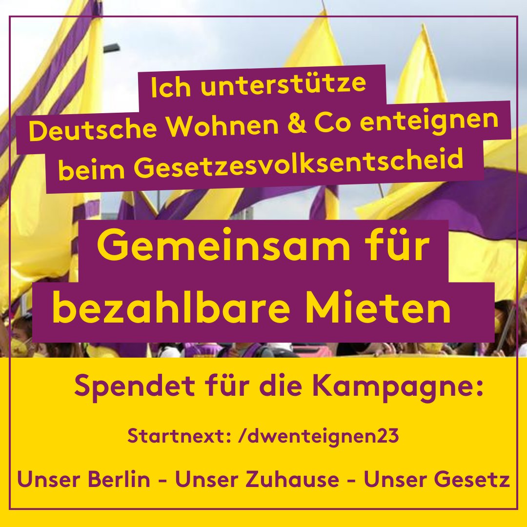 Unser Berlin. Unser Zuhause. Unser Gesetz! 💜💛

Teile dieses Bild, um deine Unterstützung für unseren #Gesetzesvolksentscheid zu zeigen und unser Crowdfunding abheben zu lassen: startnext.com/dwenteignen23 💪