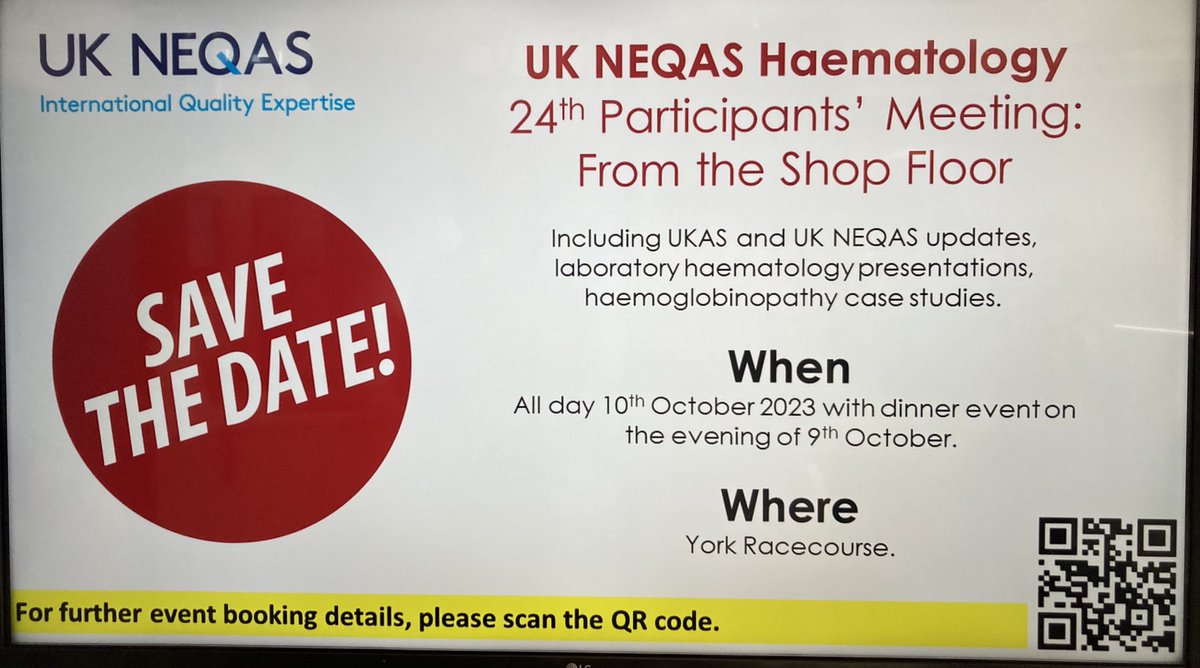 UKNEQAS's tweet image. Lots going on at #UKNEQAS! Webinars, participant meetings, and a UK NEQAS pan-disciplinary POCT meeting coming up in 2024! If you want to find out more, we’re on level 4, stand R14 at the #IBMS2023 the blue stand 💙 #Birmingham #TeamUKNEQAS @ukneqasli