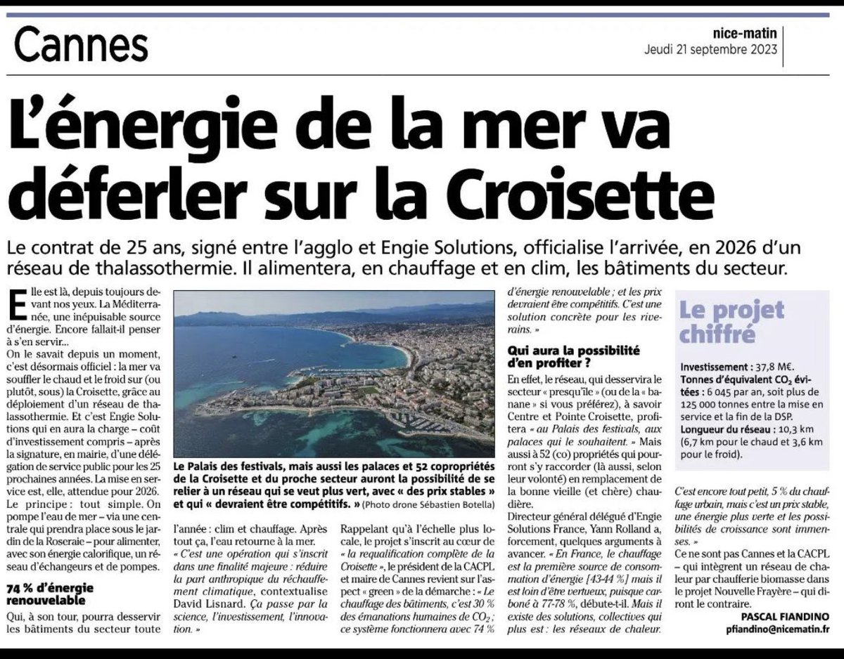 La géothermie et l thalassothermie représentent l’avenir des ENR. Couplés à des pompes à chaleur, cette ressource naturelle zéro-carbone est inépuisable, continue et pilotable. Dommage que personne n’en parle. Bravo ⁦@davidlisnard⁩ ⁦@villecannes⁩