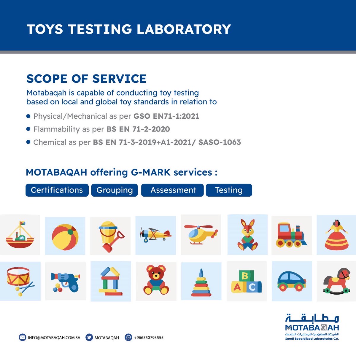 #MOTABAQAH #toystesting #toys #testing #testingservices #gmark #toystandards #localstandards #internationalstandards #toyscertification #grouping #assessment #flammability #chemicaltesting #physicaltesting #mechanicaltesting #laboratory #toylaboratory