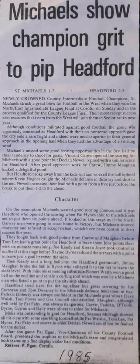 Many have asked how we ended up in the North Board for this year's Junior A Championship.

It led us down Pat Walsh’s archives once more to see our participation in North Board over the years and found this great Report from 1985 North/East Intermediate Final vs @HeadfordGAAClub