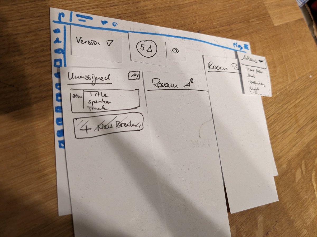 A look behind the scenes: This is how our new schedule editor was  designed. There are so many design tools, but especially for layout  ideas, it's hard to beat pen and paper and scissors!