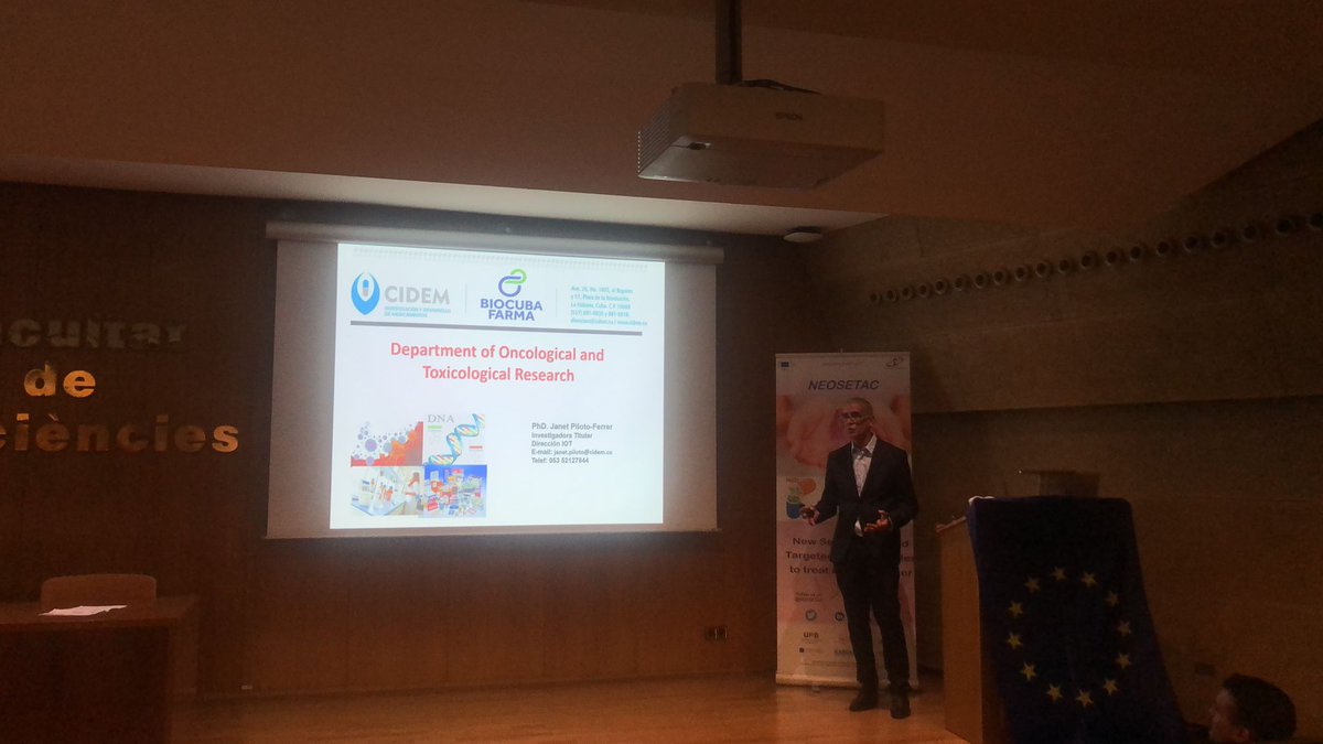 #NEOSETAC Final Workshop at Barcelona
Speaker : Dr. Alejandro Saul Padrón, Director of CIDEM (#Cuba)
 Center for research and #developement of #pharmaceuticals. What do we #researchincancer?

#NEOSETACfinalworkshop #cancer #Breastcancer
