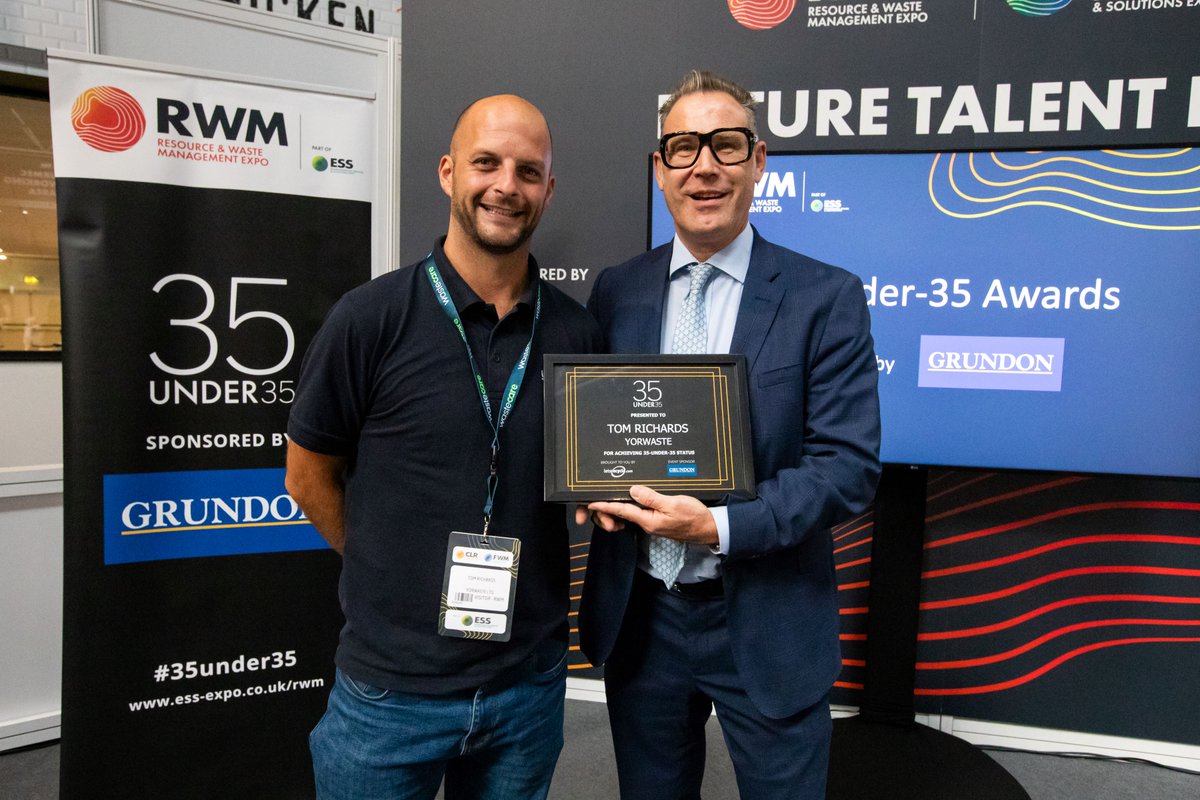 Congratulations and well done to colleague, Tom Richards, on receiving a waste industry 35 Under 35 Award,  recognising future talent in the #waste &amp; #recycling industry.
Tom was “ pleased to be nominated by colleagues and proud to be recognised externally within the industry”.