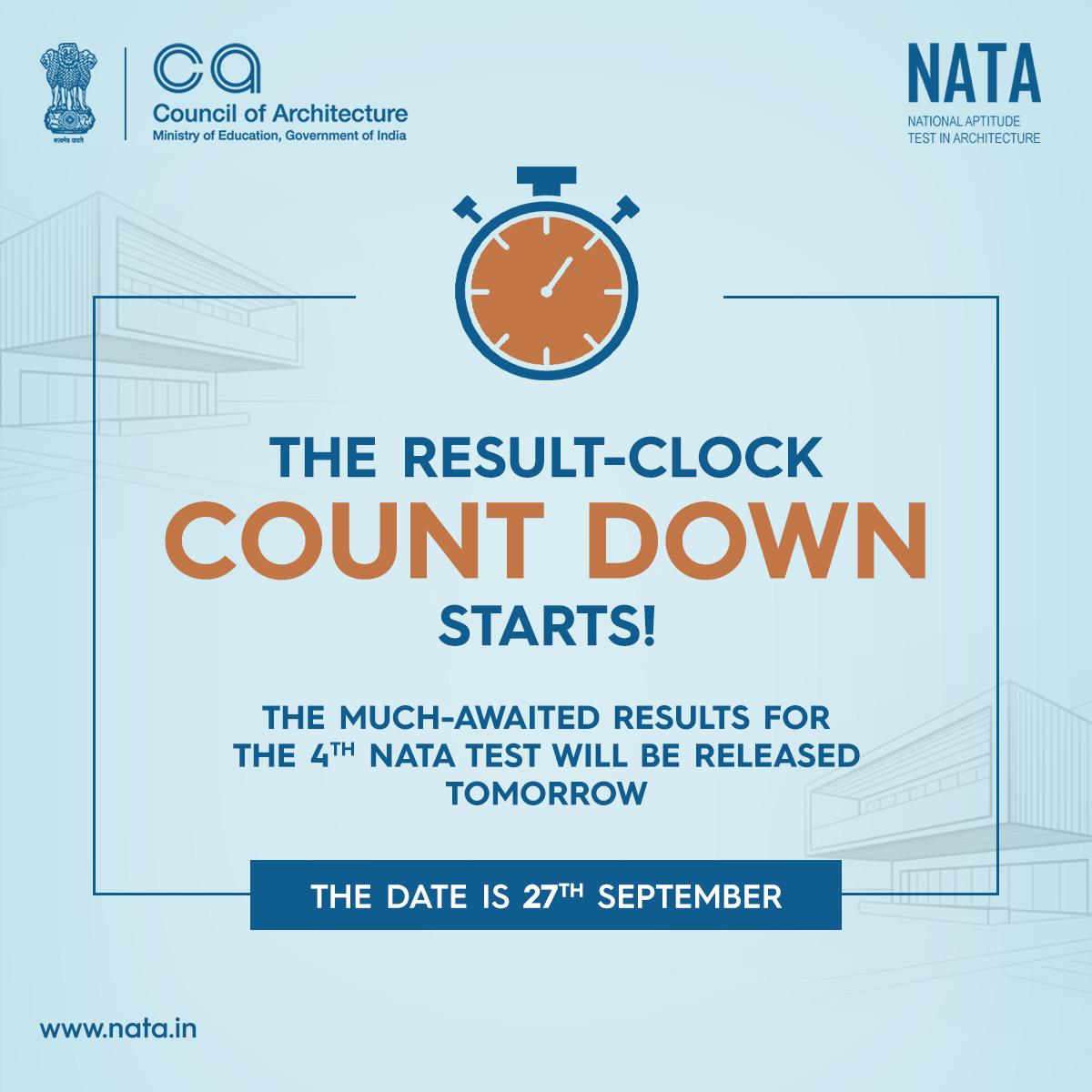 We are thrilled to inform you that the much-anticipated results for the 4th #Natatest will be officially released TOMORROW, on 27th September.

Link in bio!
#nataregistration #nata2023
#nataexam #NATAresults #nataentrance #COA #nataaspiration #resultcountdown #designinspiration