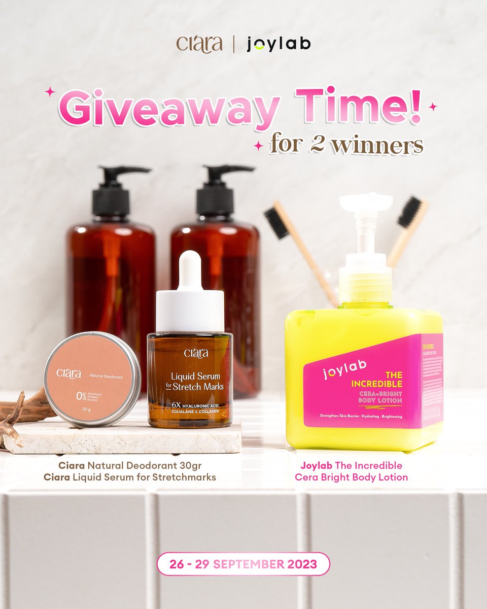 JoylabBeauty's tweet photo. 👀 IKUTAN GIVEAWAY JOYLAB X @ciaraindonesia  YUK! 👀

Cara ikutannya gampang banget!
1. Follow Twitter @Joylabbeauty dan @ciaraindonesia
2. Retweet post ini
3. Reply “Aku mau! #JoylabxCiara” dan mention 3 teman

Akan dipilih 2 org winners yaa! Goodluck ❤️ https://t.co/8vPvPevZck