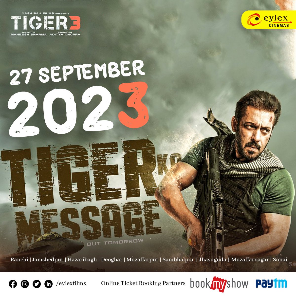 eylexfilms's tweet photo. #SalmanKhan: Mark your calendars!! #YashRaj Films is set to drop #TigerKaMessage, a video that is a precursor to the trailer of #Tiger3, tomorrow at 11 am!
#eylex #eylexranchi #eylexjamshedpur #eylexdeoghar #eylexhazaribagh #eylexmuzaffarpur #eylexjharsuguda #eylexsambalpur https://t.co/3LWwMhuSCe