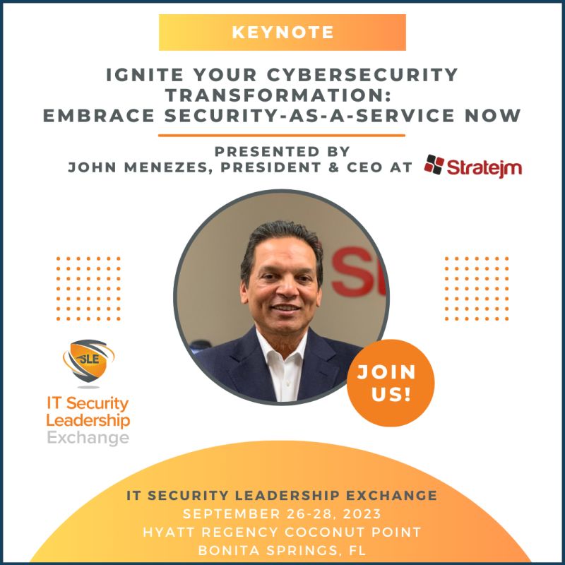 stratejm's tweet photo. Stratejm’s very own John Menezes will be speaking live at IT Security Leadership Exchange | SLE Sept 26-28th on Igniting your Cybersecurity Transformation.
#SLE #cybersecurity #SaaS #SECaaS #CyberMesh https://t.co/SeXs1QSK7D