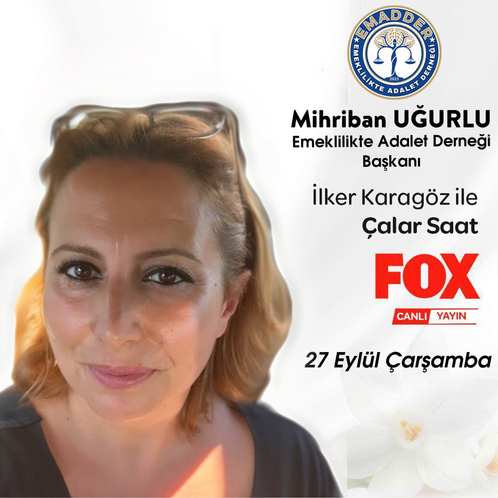 Yarın sabah @FOXhaber'de İlker Karagöz'ün sunduğu "Çalar Saat" programına Başkanımız Mihriban Uğurlu konuk olacak ve mağduriyetimizi anlatacak.

#2000LerKabinede 

<a href="/karagozilker/">ilker karagöz</a> 
<a href="/mihribanugurluu/">Mihriban UĞURLU ⚖️</a>