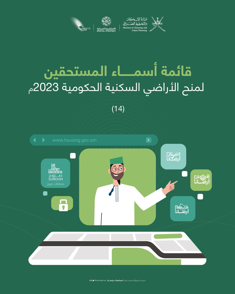 housingoman's tweet photo. قائمة أسماء المستحقين لمنح الأراضي السكنية الحكومية 2023، وسوف يعلن تباعًا عن المتبقين🔻: 

https://t.co/a6MLaiyBVT

#لمجتمعات_مزدهرة
#الإسكان_والتخطيط_العمراني https://t.co/UwQ8qjqNc6