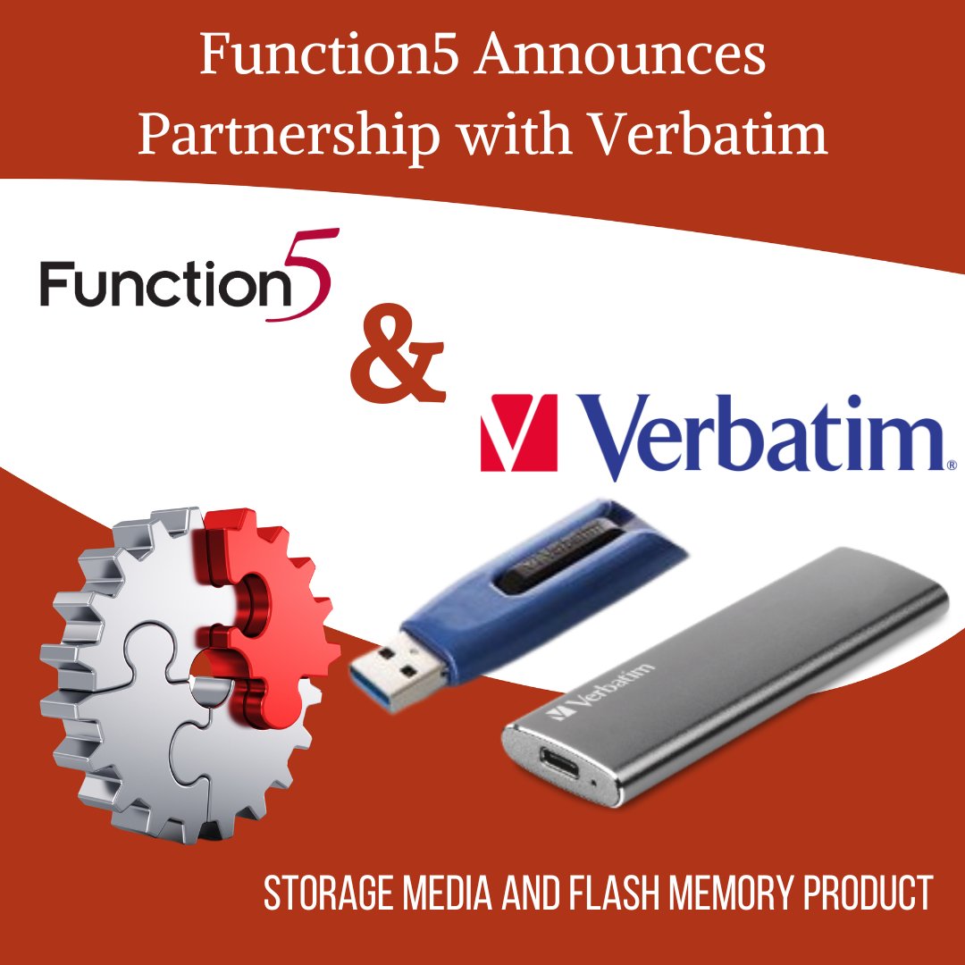 F5Technology's tweet photo. Function5 is happy to announce our partnership with Verbatim: Storage media and flash memory product. See all of our partners at: https://t.co/IdMEbKXSGO https://t.co/hJCwfrtRdH