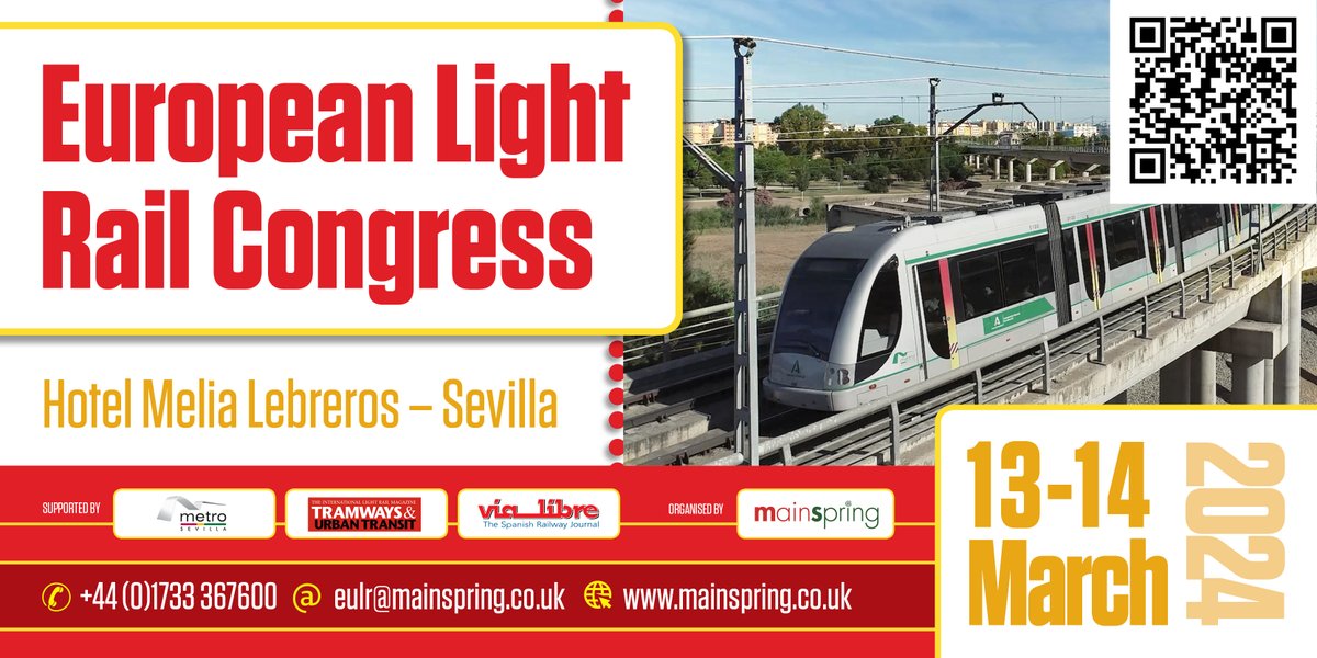 MainspringUK's tweet photo. Attracting a range of #LRT experts, speakers and exhibitors, the European Light Rail Congress allows you to forge life-long industry connections whilst discussing #sustainable #mobility
Talk to us about how you could be involved in Seville 2024:
https://t.co/2CA1p6UxVU
#ELRC24 https://t.co/QgOZHEYikD