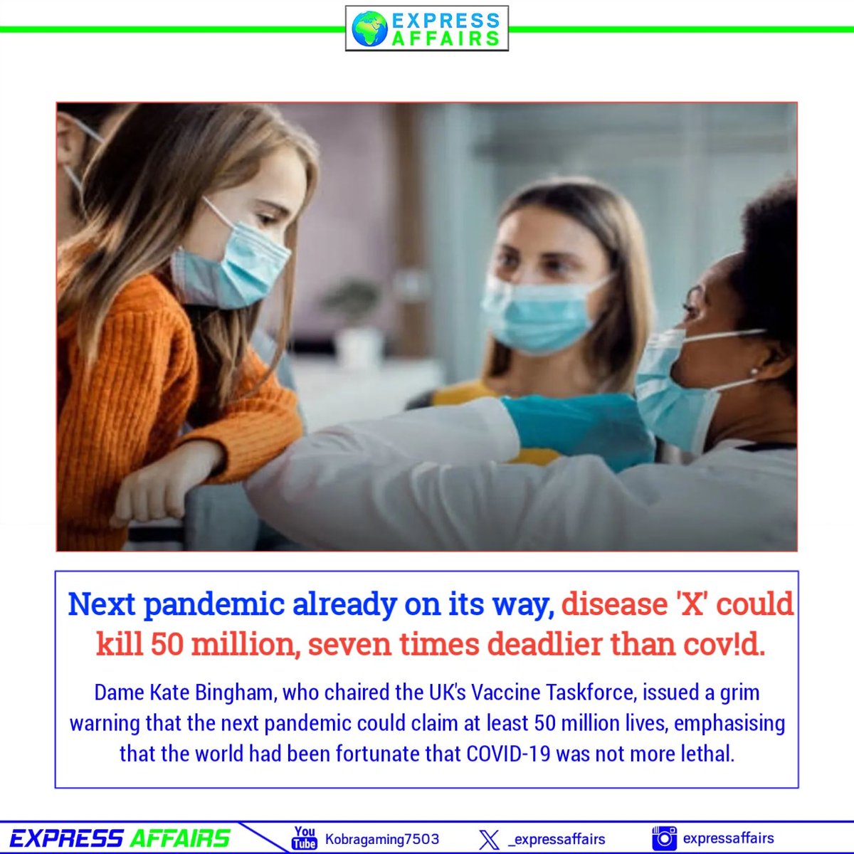 _expressaffairs's tweet photo. Next pandemic already on its way, disease 'X' could kill 50 million, seven times deadlier than cov!d.

Follow @_expressaffairs for trending news and informative carousel posts #pandemic #pandemic #outbreak  #Pandemicart #pandemiclegacy #Covid #pandemicpreparedness #expressaffairs https://t.co/0Kad1emXG4