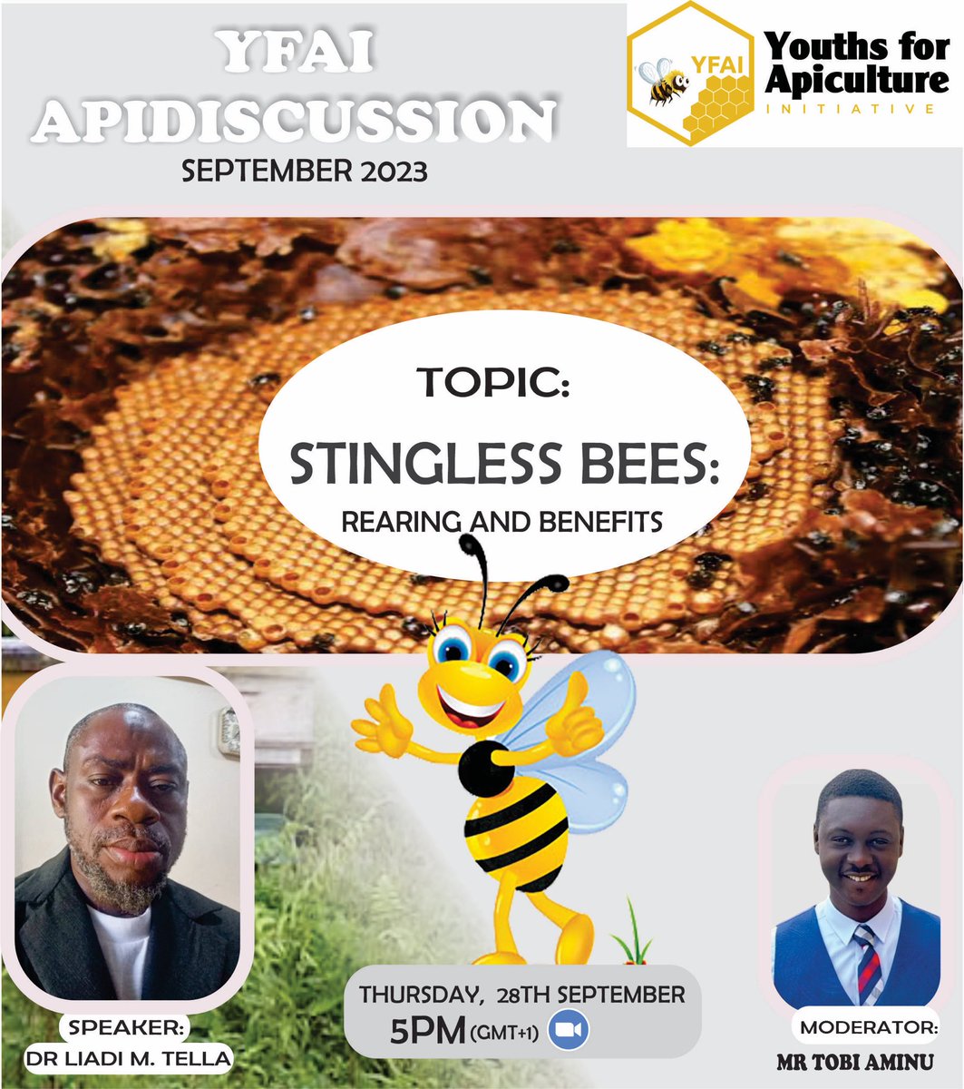 yfai_Africa's tweet photo. YFAI SEPTEMBER API-DISCUSSION 

Thursday 28th of September 

Time 5pm GMT +1

Don’t miss it

Save the date and link to join⬇️⬇️

Join Zoom Meeting
https://t.co/Zv8CAy0PYf

Meeting ID: 853 8169 4441
Passcode: 272118

#youthsforapiculturedevelopment #honeytalks #API #beetalks https://t.co/UEuEdhuXDb