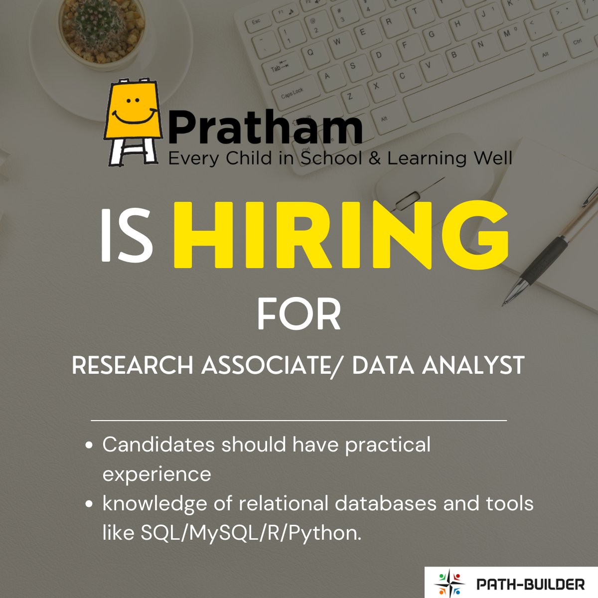 builder_path's tweet photo. @PrathamInfoTech is looking for a Research Associate/ Data Analyst.
Interested candidates can read more and apply here: https://t.co/z1c3VyzC9Q
#hiring #JobHunt #WorldEnvironmentalHealthDay https://t.co/xIeAOWkc9t