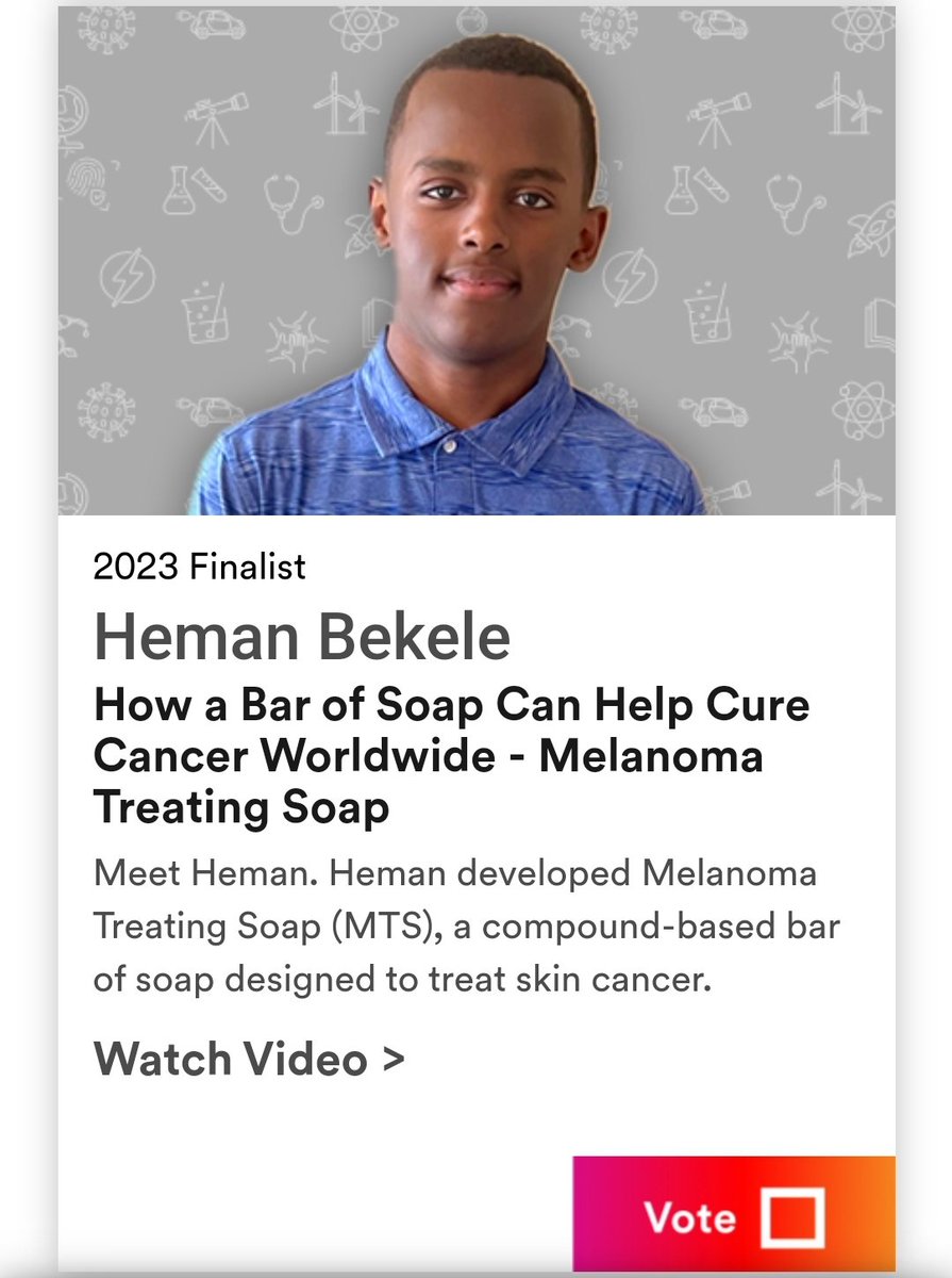 yejanmedalij's tweet photo. Please vote this young man Heman Bekele who developed Melanoma Treating Soap (MTS), a compound-based bar of soap designed to treat skin cancer. Follow this link to vote and watch his video. #Ethiopia https://t.co/78lCt8AMy7 https://t.co/xFVxczz4xC
