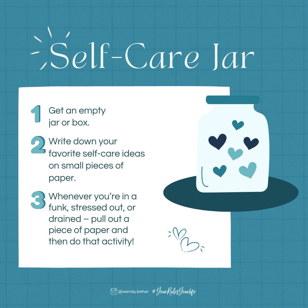 This is a great Jar to keep in your home or office for when you’re in a funk, exhausted or drained.

Remember, self-care isn’t selfish!

#selfcareinsobriety #selfcare #soberselfcare #nationalrecoverymonth #yourrulesyourlife #addictionspecialist #soberwomen #sobriety #sobertools