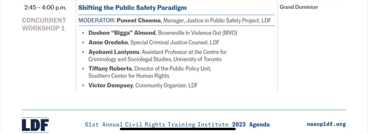 This week, I’ll have the privilege of discussing ‘shifting the public safety paradigm’ at the <a href="/NAACP_LDF/">Legal Defense Fund</a> 61st Annual Civil Rights Training Institute. Thank you for including Atlanta &amp; <a href="/southerncenter/">Southern Center for Human Rights</a> alongside such credible voices.