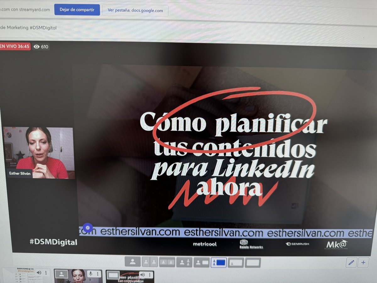 miguelfloro's tweet photo. Aprendiendo a crear una estrategia de contenidos en LinkedIn con @eesthersilvan en el #DSMDigital https://t.co/CXf35Sf2OV