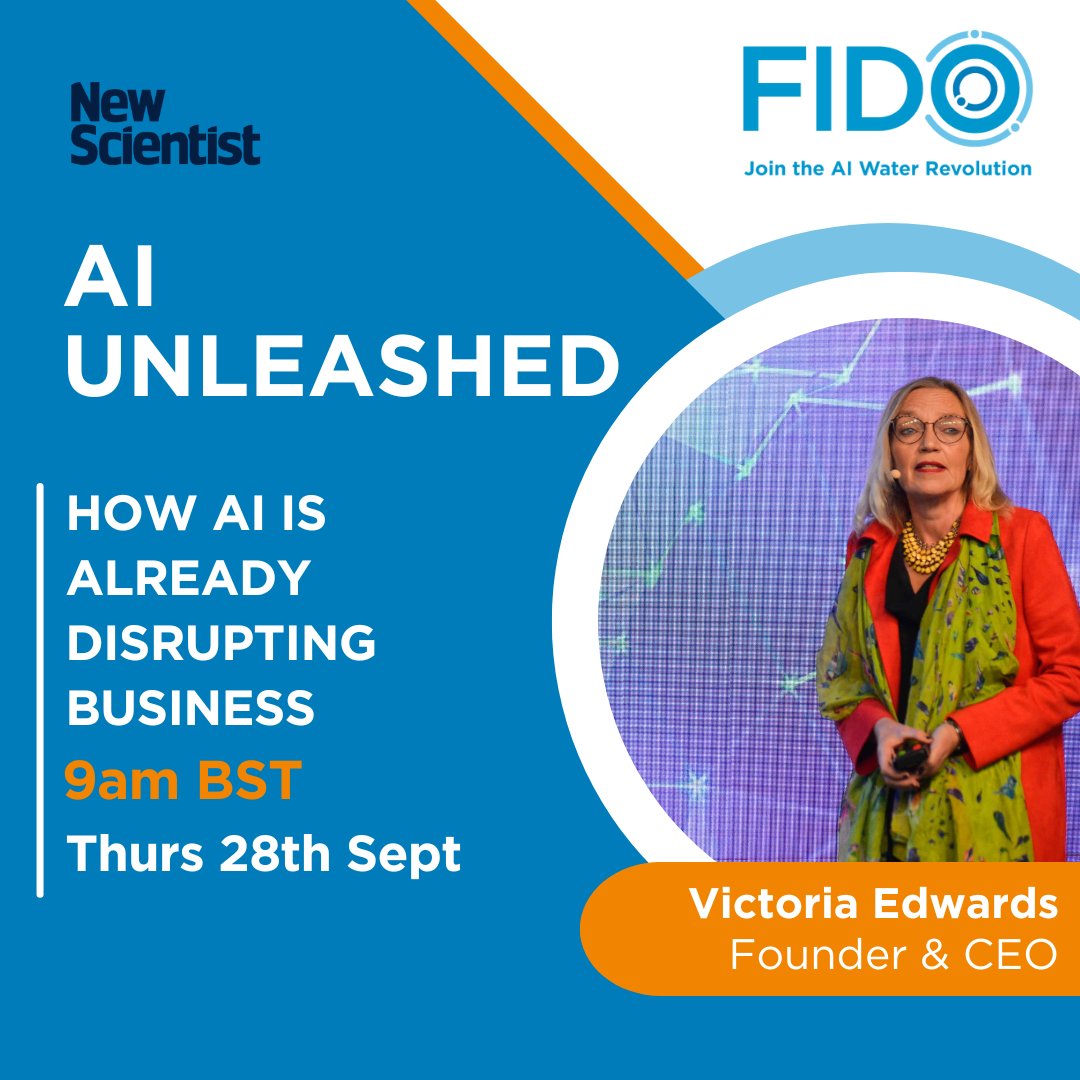 FIDO Tech Ltd (@fidotechuk) on Twitter photo We are in London this Thursday 28th at <a href="/NewSciEvents/">New Scientist Events</a> AI Unleashed.
Our CEO and Founder, Victoria Edwards, is a panelist at the session 'how AI is disrupting business'.
There's still time to sign up if you're interested in attending: newscientistb2b.events/tickets-regist…
#water #ai We are in London this Thursday 28th at <a href="/NewSciEvents/">New Scientist Events</a> AI Unleashed.
Our CEO and Founder, Victoria Edwards, is a panelist at the session 'how AI is disrupting business'.
There's still time to sign up if you're interested in attending: newscientistb2b.events/tickets-regist…
#water #ai