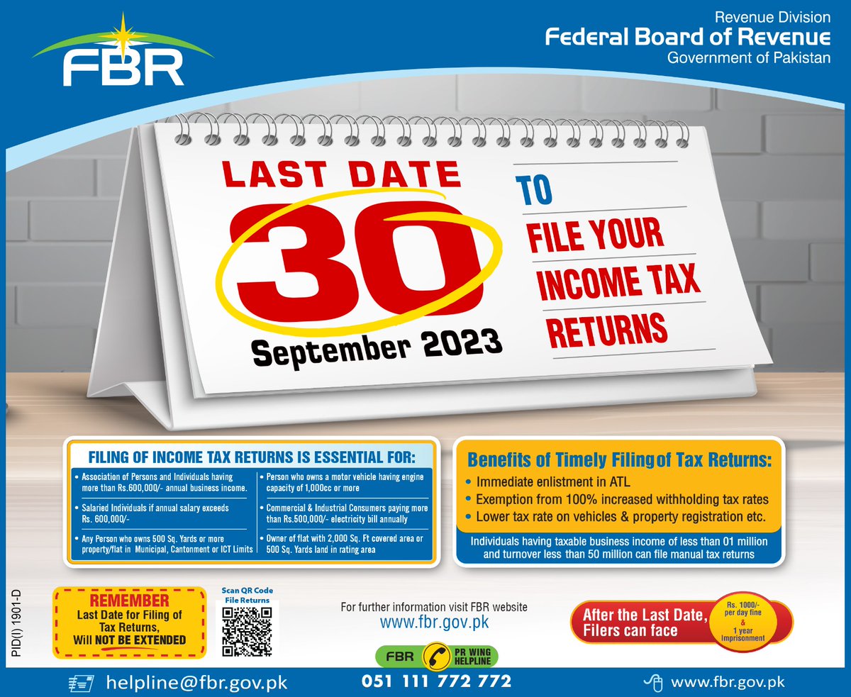UsmanRa71164600's tweet photo. In Pakistan, some relief promises were made to those filing low tax returns due to which the number of people filing tax returns increased by 67 percent to avail the benefits and thus last year more than 25 lakh people filed tax returns.
#FileYourIncomeTaxReturns23 https://t.co/PwNe3fya1q