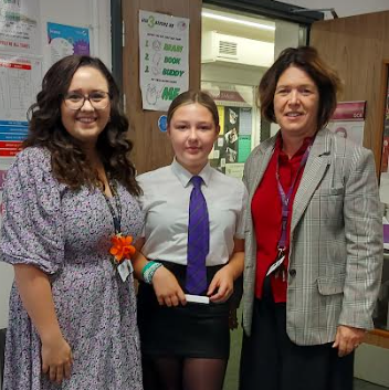 A huge congratulations to Mia Hawkins (Year 7) for gaining the most achievement points last week. Mia was presented with her gift by the Headteacher Mrs Wellington and her very proud form tutor Miss Davies. Well done Mia, keep up the hard work.