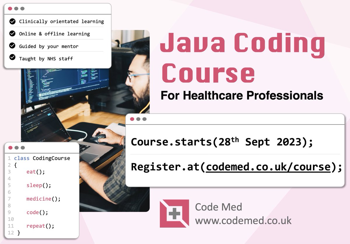 Only 2 days left before our coding course for healthcare professionals starts! (28th Sept)

💻  Build health apps
🚀  Advance your career &amp; distinguish yourself from your peers
😃 Enjoy learning a powerful skill with your mentor

Visit: codemed.co.uk/course/

#medtwitter