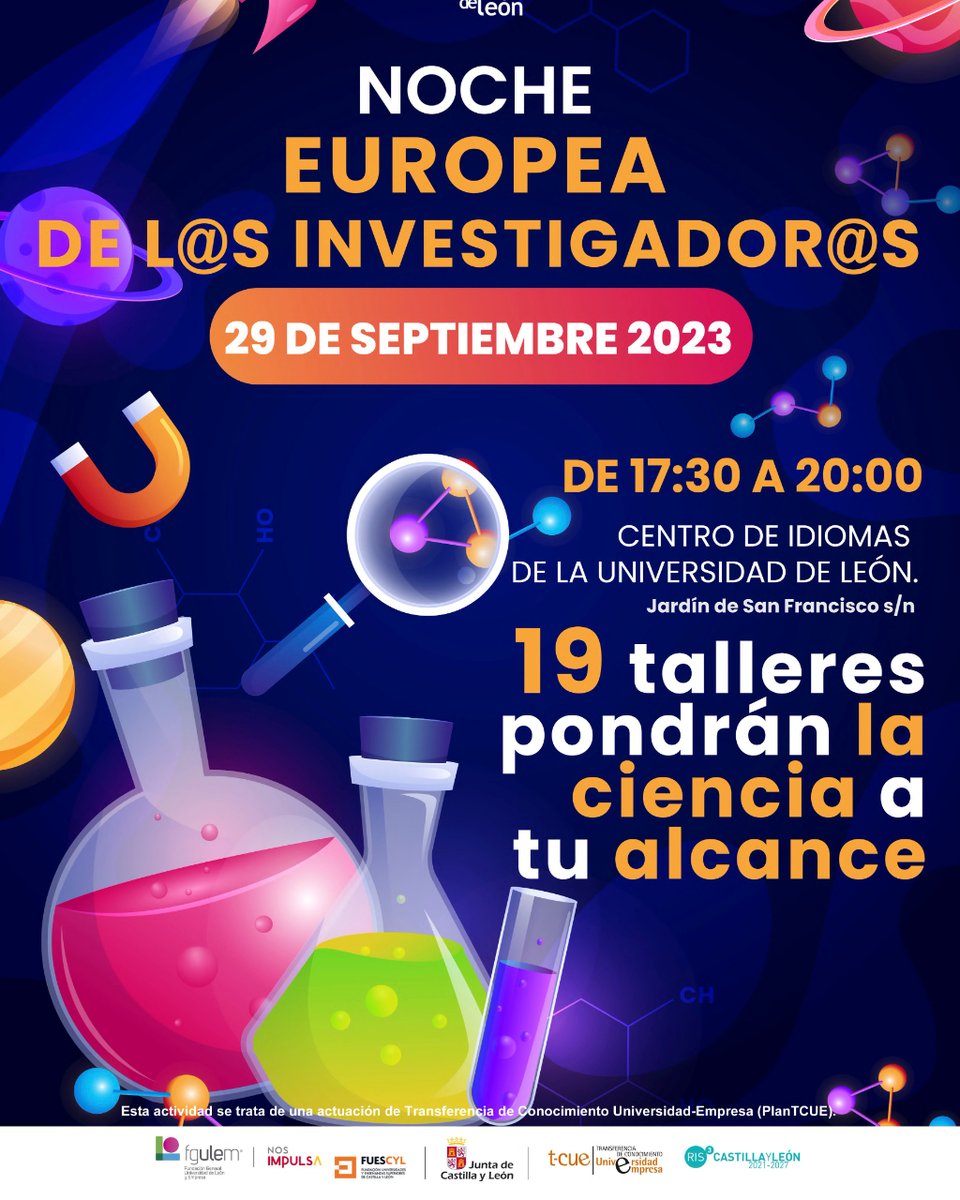 unileon's tweet photo. ¡La ciencia a tu alcance! 🌌🔬 Te invitamos a la Noche Europea de los Investigadores en #Unileon. 🌍👩🔬👨🔬

📅 Viernes 29 
🕒 De 17:30 a 20:00 h
📍 @Uleidiomas 

¡La entrada es gratuita! ¡Te esperamos para vivir la ciencia de cerca! 🤩🌟

 #MSCANight #unileon https://t.co/z0jDhTXKXD