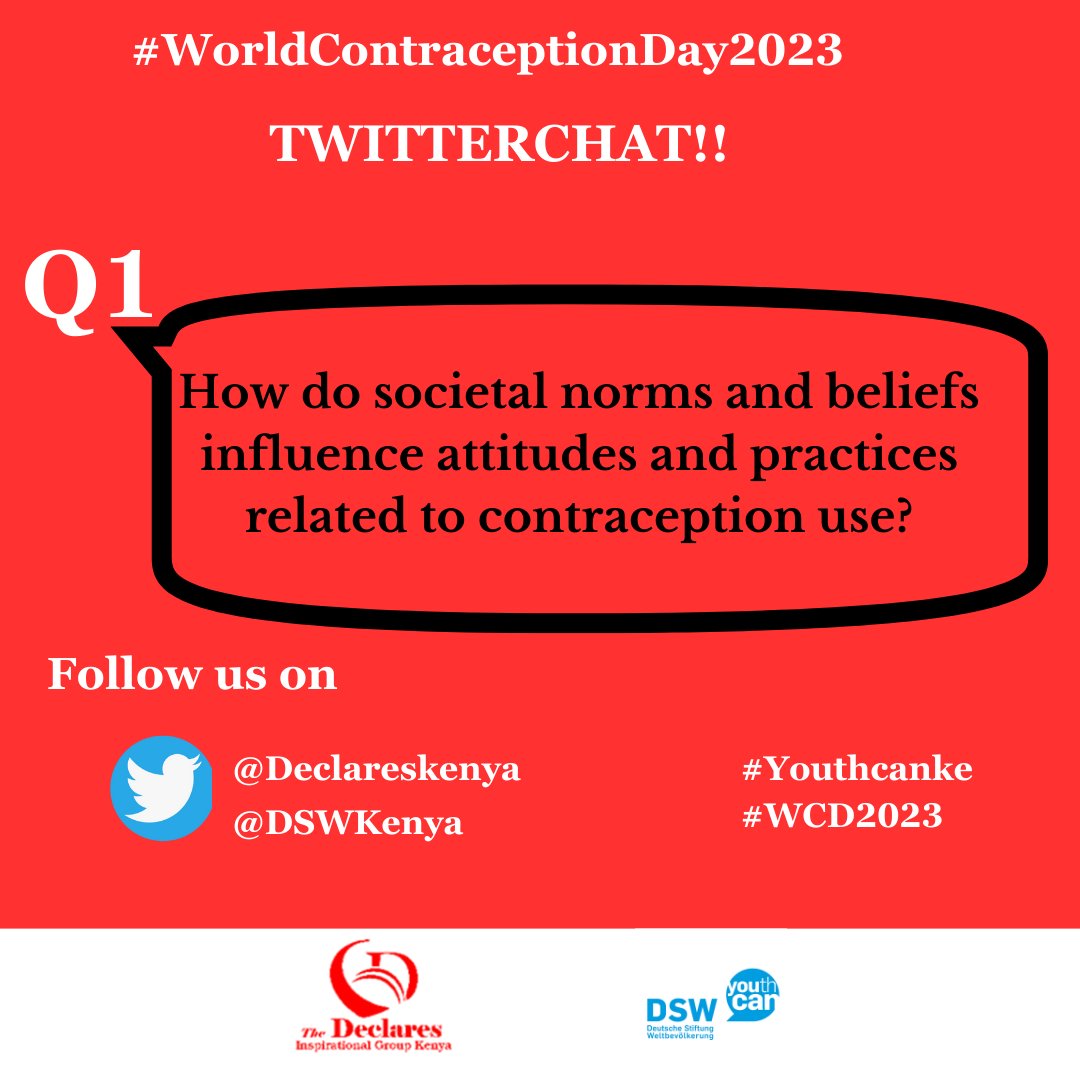 DeclaresKenya's tweet photo. Question 1: How do social norms and Beliefs influence attitudes and practices related to contraception use? #WorldContraceptionDay2023  #LifeYangu #Youthcanke @DSWKenya @Life_Yangu @Bayer https://t.co/6YKwdRNinz