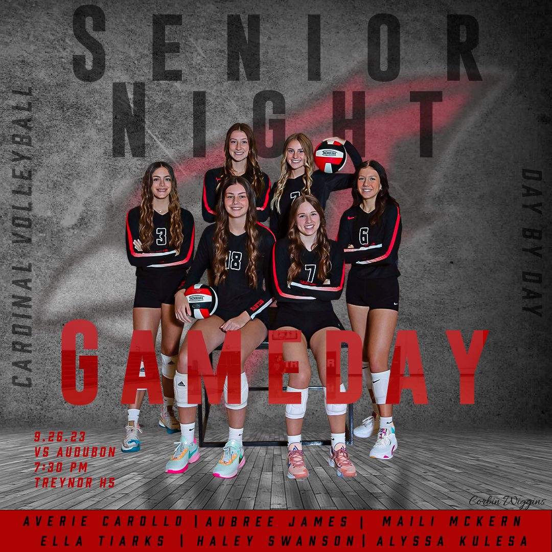 🏐GAME DAY🏐

💥SENIOR NIGHT💥

🆚Audubon
📍Treynor East/West gym’s
⏰4:15 ~ 7th grade East gym
⏰4:15 ~ 8th grade West gym
⏰6:00 ~ JVR East gym
⏰6:00 ~ JV West gym
⏰6:45 ~ SENIOR NIGHT
⏰7:30 ~ Varsity West gym

🌴👙🩳Theme: Beach Night🩳👙🌴

#DayByDay <a href="/TreynorNation/">Treynor Nation</a>
