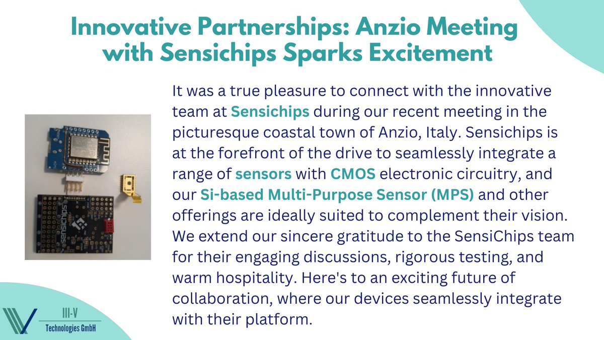 Innovative Partnerships: Anzio Meeting with Sensichips Sparks Excitement

#SiTechnology #ElectrophysicalSensor #GasSensitivity #UMCFabrication

#GasIdentification #SensorTechnology #GasSensors #IVCurve

#GasIntegration #ElectronicDevices #SensiChips