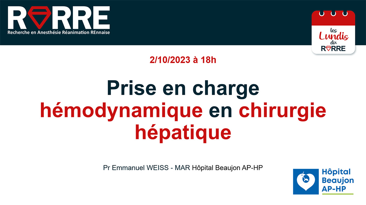 Lundi RARRE#15 c'est ce soir à 18h !
Prise en charge hémodynamique en chirurgie hépatique.
Avec le Pr <a href="/dr_manuweiss/">Emmanuel Weiss</a> (MAR <a href="/hopitalbeaujon/">Hôpital Beaujon AP-HP</a>)

Webinaire en visio #ARMPO
👉rarre.bzh/LundisRARRE.ht…

<a href="/SFARJeunes/">SFAR Jeunes</a> <a href="/AJARFrance/">AJAR France 🇫🇷</a> <a href="/ajar_rennes/">AJAR Rennes</a> @IADE_de_France <a href="/ETUDIANTS_IADE/">ANEIA</a> <a href="/hbeloeil/">Prof. Helene Beloeil</a>