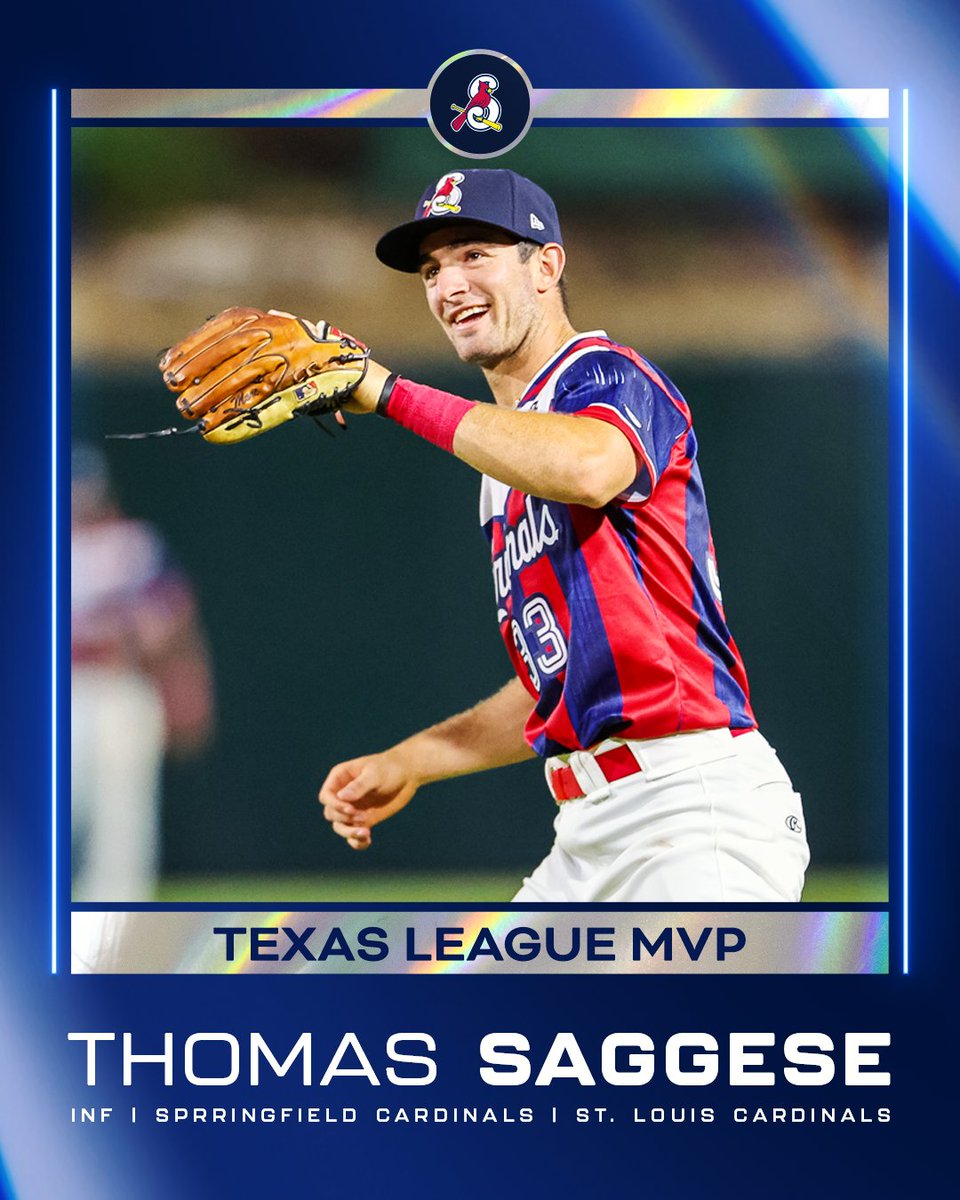 Cardinals Player Development (@cardsplayerdev) on Twitter photo In addition to being named a league All-Star, INF Thomas Saggese was also named the Texas League MVP!
The 21-year-old lead the league in AVG (.318), OPS (.936), RBI (107), hits (158), XBH (60) & total bases (274).
He is the 5th <a href="/Sgf_Cardinals/">Springfield Cardinals</a> player to win league MVP honors. In addition to being named a league All-Star, INF Thomas Saggese was also named the Texas League MVP!
The 21-year-old lead the league in AVG (.318), OPS (.936), RBI (107), hits (158), XBH (60) & total bases (274).
He is the 5th <a href="/Sgf_Cardinals/">Springfield Cardinals</a> player to win league MVP honors.