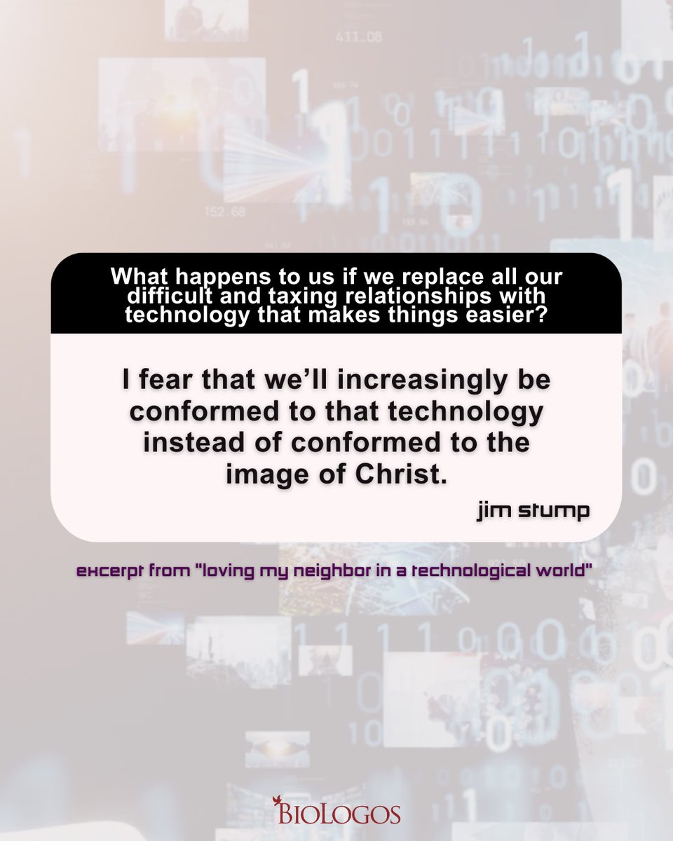 Christians are called to love our neighbors. But who is our neighbor in a world where its easier to connect with AI and devices than people? READ: biologos.org/articles/lovin…
