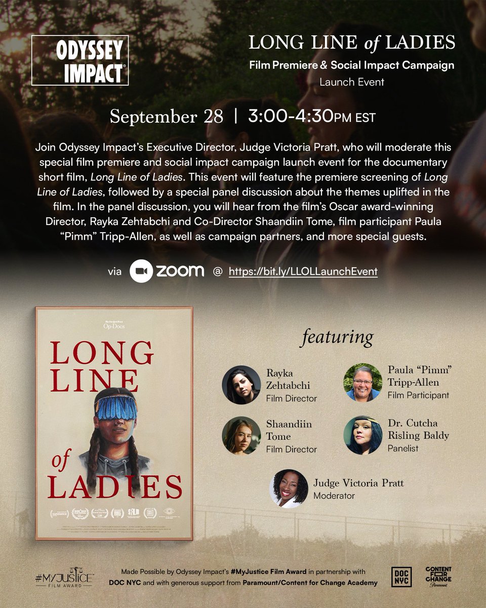 Join Odyssey Impact for the virtual film premiere and social impact campaign launch event for the award winning film, Long Line of Ladies, via Zoom on September 28th 3:00 - 4:30 PM, EST. Register HERE:  bit.ly//LLOLLaunchEve…