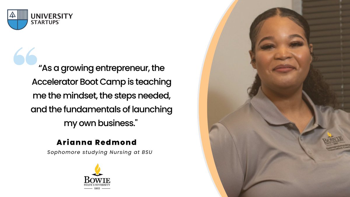 univstartups's tweet photo. @BowieState and University Startups are empowering student entrepreneurs. This is what Arianna Redmond, a sophomore at BSU who successfully launched a business called Tonyโs Kitchen and Bakery has to say about the program. #UniversityStartups #IMPACT https://t.co/osc3JfAwOF
