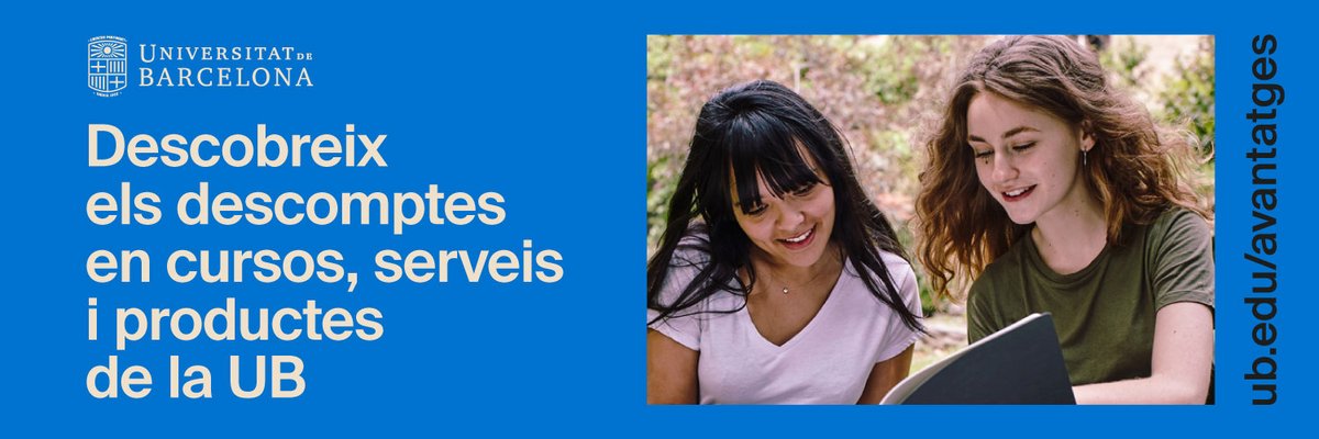 UniBarcelona's tweet photo. #AvantatgesUB | Coneixes els avantatges del #CarnetUB? Saps que pots gaudir de descomptes en serveis, cursos i productes de la #UniBarcelona?
Aprofita ara els avantatges i preus reduïts en:
✨ Marxandatge oficial de la UB i del @crai_ub
✨ Cursos d’idiomes a l’EIM
✨ Abonaments a @EsportsUB
✨ Serveis de la Clínica Psicològica i de l’Hospital Odontològic i Podològic UB
✨ Llibres del catàleg d’ @EdicionsUB
... I molt més!
🔝 Consulta la categoria «Serveis UB» del Pla d’avantatges UB 👉 https://t.co/7bSEgjEe3j