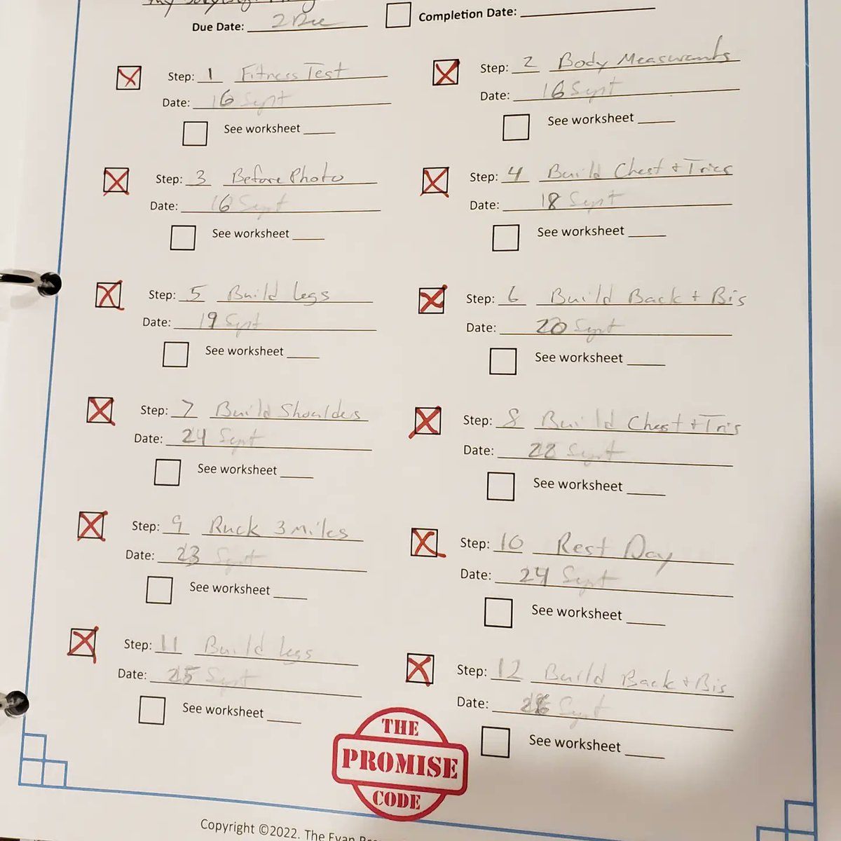 EvanPaulBrown's tweet photo. Finished today's workout!  It was Back &amp; Bis.  Today's workout finished my first full page of my Promise Worksheets.  Making progress every day!
#ThePromiseCode #EntheosInitiative #TheEBC #keepingmypromise https://t.co/oxPYkOoDI0