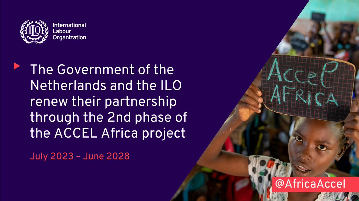 📢 Breaking news‼️ The #Netherlands and the @ILOAfrica announce their renewed partnership through the project ACCEL Africa's 2nd phase. 
🌍Together, we're taking a stand against child labour! 

#NoChildLabour #PartnershipRenewed
@AfricaAccel