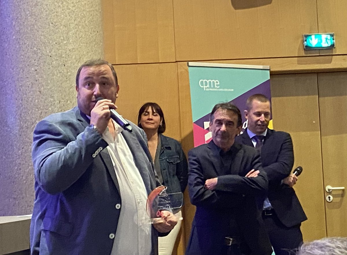 NiceMatinEco's tweet photo. Le prix de la #Bienveillance des #Trophées des #EntrepreneursPositifs06  revient au @Groupe_Interima dirigé Marc Raiola @CPMESUD https://t.co/d9SixriTps