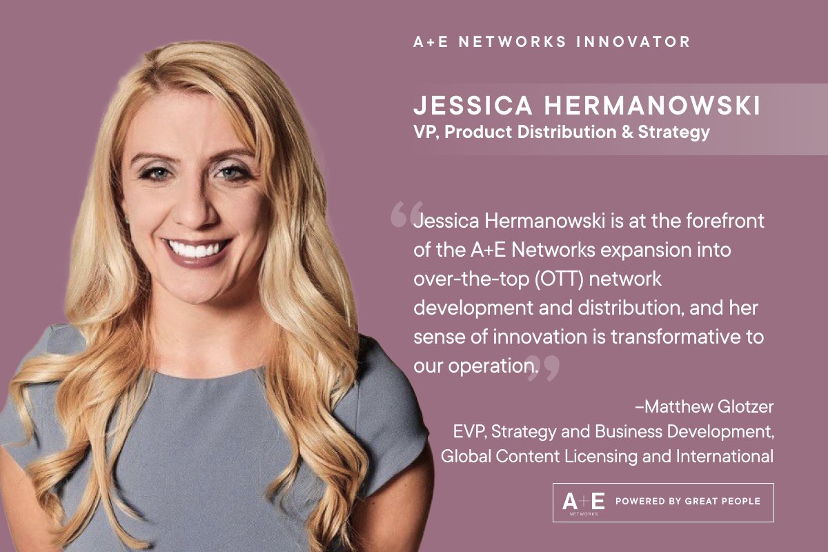 AE_GlobalMedia's tweet photo. We owe so much to the A+E Networks employees who put on their thinking caps every day to make A+E Networks a better place. Please join us in applauding this month's #AEInnovator, Jessica Hermanowski. https://t.co/bvBcQRsKCd