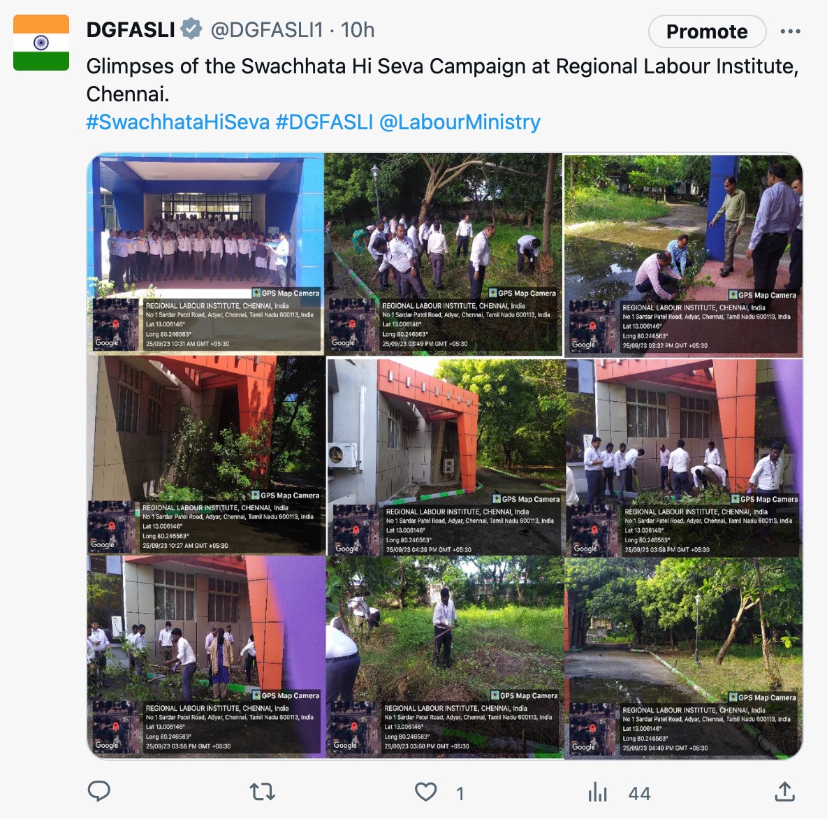 Cleanliness drive in different labour Institutes of DGFASLI