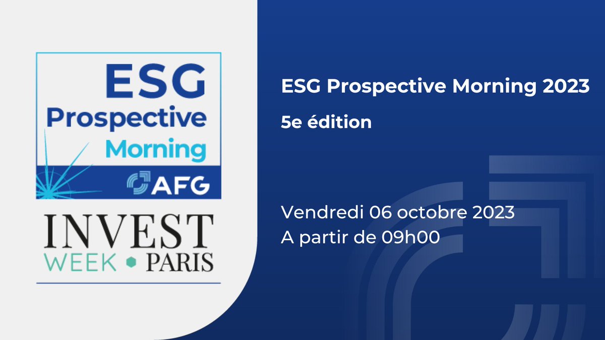 Save The Date | ESG prospective Morning - 5e édition | 6 octobre
🔎Assumer notre rôle d’allié indispensable de la transition environnementale constitue un défi majeur pour notre industrie et notre société. 
Retrouvez le programme👇afg.asso.fr/afg-event/esg-…
#InvestWeekParis
