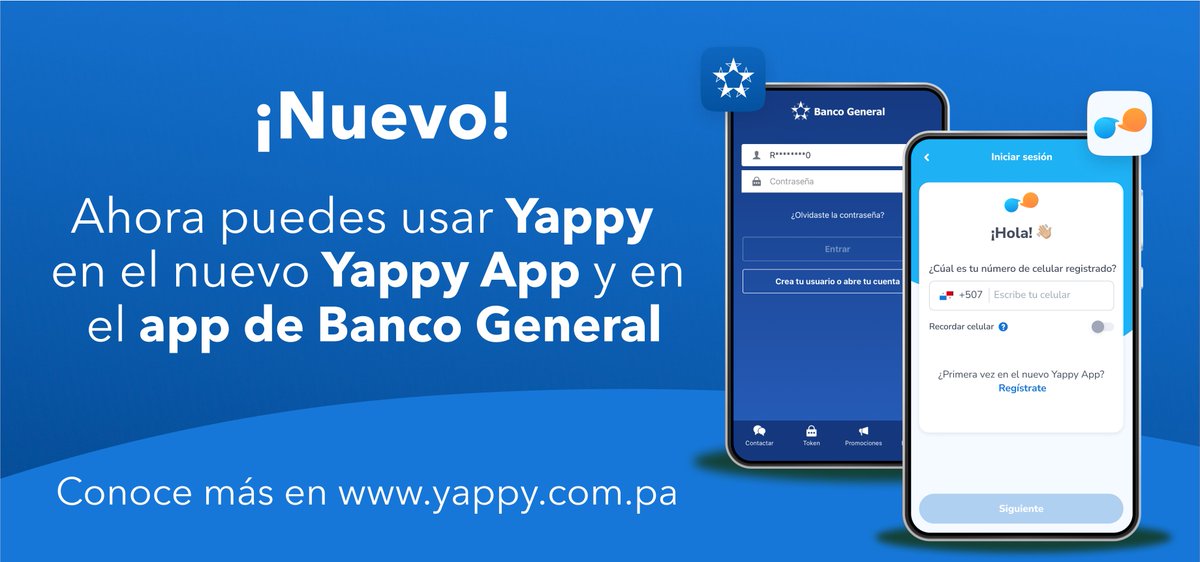 bancogeneral's tweet photo. 📢 ¡Nuevo! 📢 

🚀 A partir de hoy se lanza para los clientes de Banco General el nuevo @YappyApp, una aplicación nueva e independiente del app de Banco General para utilizar Yappy, con la cual podrás tener como favoritos a personas y comercios, utilizar emojis y GIF, dividir la cuenta y más 📲

⬇️ Al descargar el nuevo Yappy App podrás utilizar Yappy dentro de ambas plataformas, tanto en el app de Banco General como en el nuevo Yappy App. Si solo deseas utilizar Yappy dentro del app de Banco General (como ya lo haces) ¡también puedes hacerlo! 😎

Conoce todos los detalles en el enlace de nuestro perfil. 

Descárgalo, pruébalo y cuéntanos qué te parece 💙