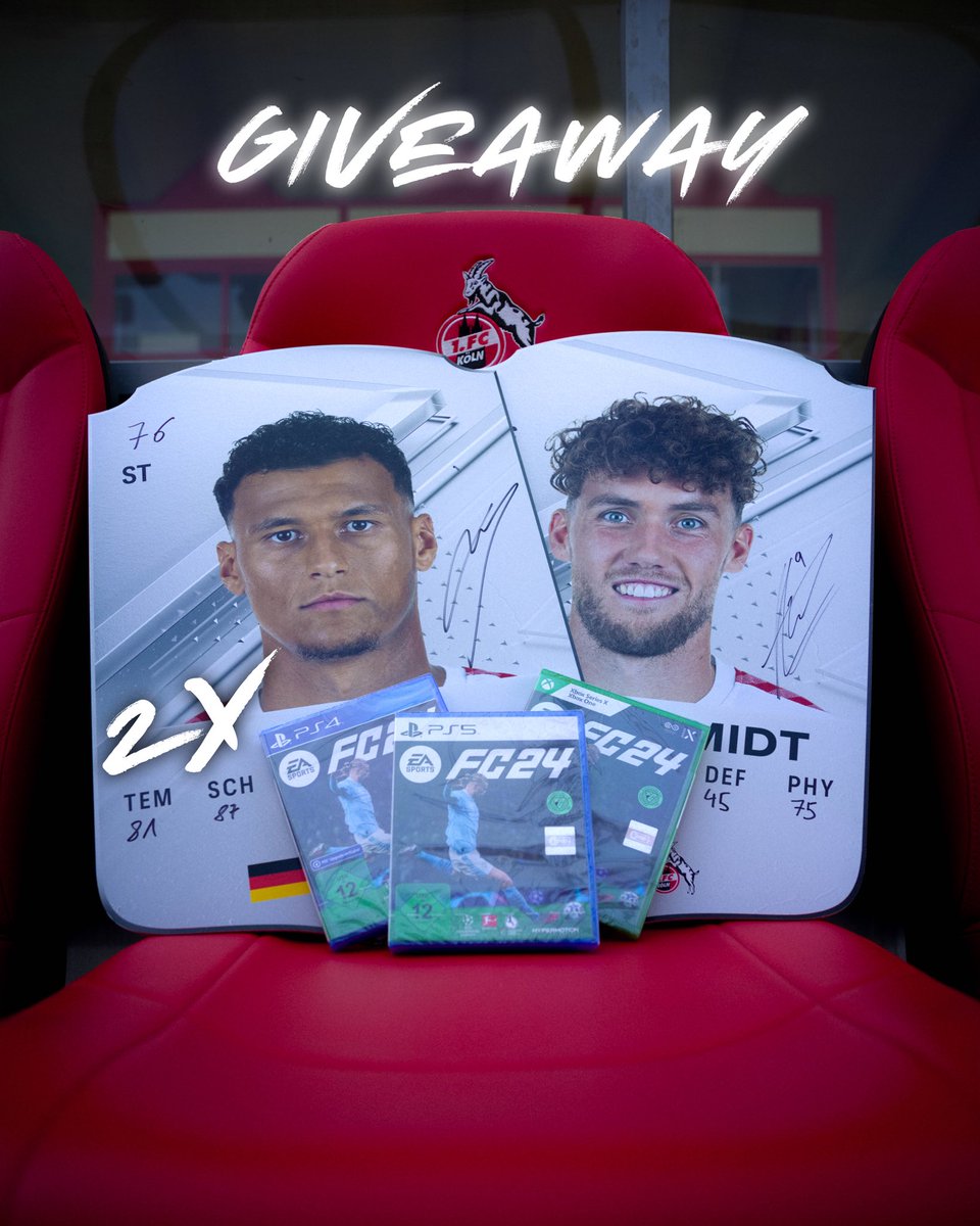 🚨Gewinnspiel🚨

Wir verlosen zum Release 2x #EAFC24 für die Konsole eurer Wahl! 

👉Folgen, Liken, Retweeten und eure Konsole kommentieren und ihr seid im Lostopf😎

Wir wünschen euch viel Glück, das Gewinnspiel läuft bis zum 29.09.23 um 16:00 Uhr🍀
#effzeh #FUT #EAFC