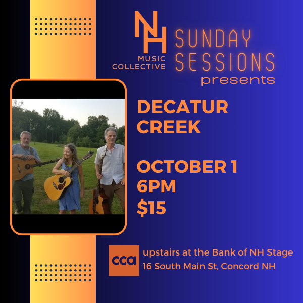 TONIGHT is the night #DecaturCreek serenades us for our #NHMusicCollective #SundaySessions! Come to the #CantinRoom, upstairs at #theStage for some traditional/roots to Americana - country, singer/songwriter, folk, blues &amp; rock @ 6pm! #ccanh #bnhstage
Tix! ccanh.com/show/nhmc-sund…