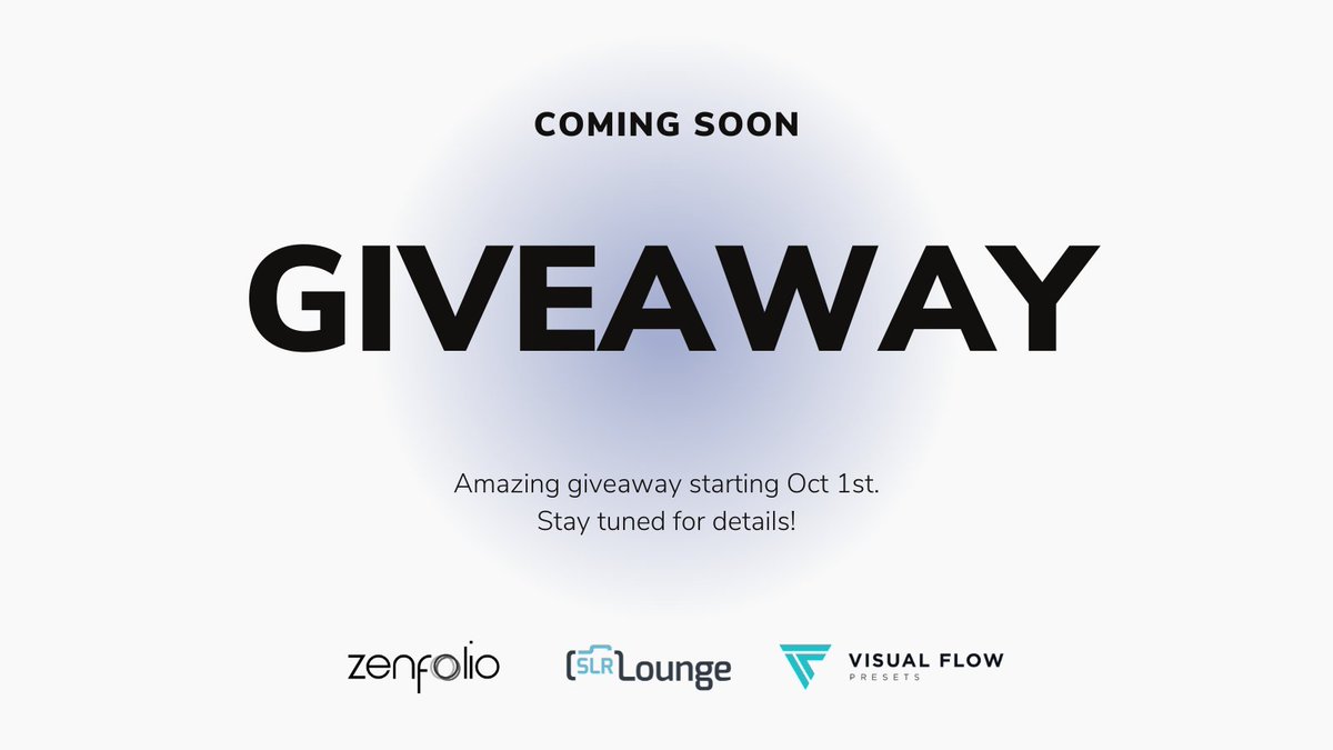 Zenfolio's tweet image. Exciting news! @SLRLounge, @vfpresets, and @Zenfolio are bringing you an October Giveaway! Make sure to stay tuned so you don&apos;t miss out on the big announcement.

#Giveaway #OctoberFun #SLRLounge #VisualFlow #Zenfolio
