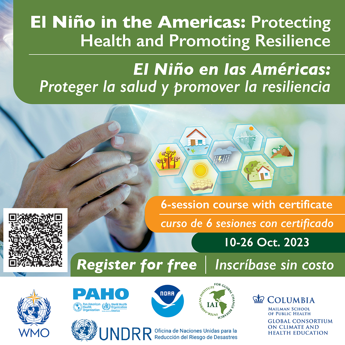 IAI_news's tweet photo. 📢 Únase a nuestro nuevo curso "El Niño en las Américas": Proteger la Salud y promover la resiliencia 🌎

📚Aprenda a desarrollar un plan de respuesta local/regional utilizando las herramientas disponibles de gestión de riesgos.

🔗Regístrese ahora: https://t.co/7LlIZy2XGV https://t.co/rrhWv42t3a
