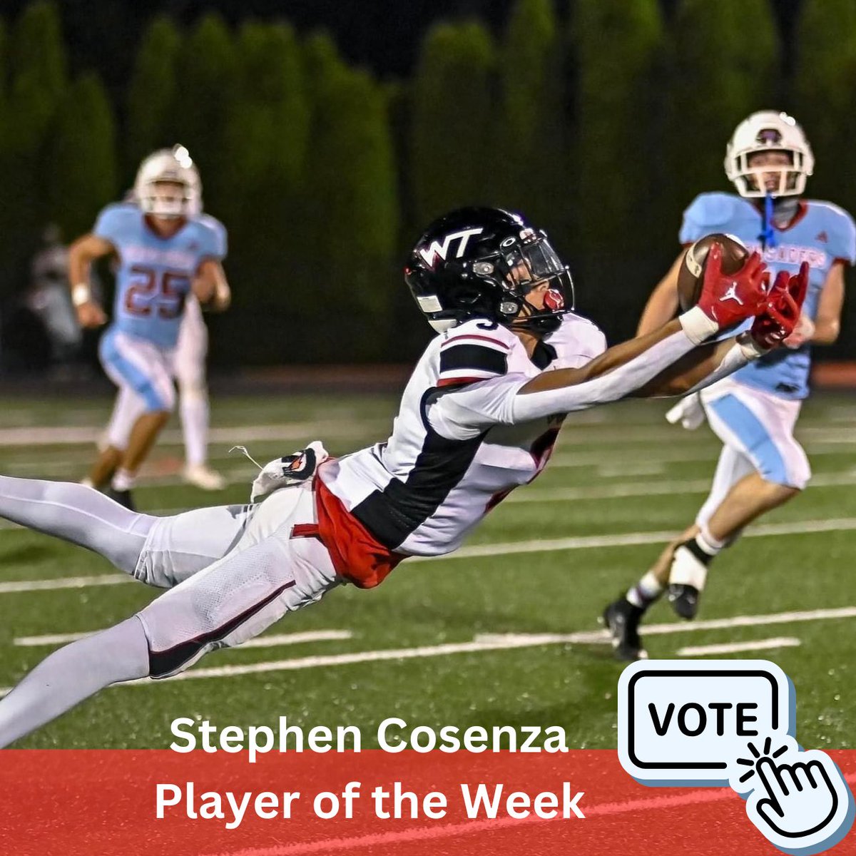 TIME TO VOTE!!

Tennent Football's Stephen Cosenza is up for Football Player of the Week for Phillyburbs Courier/Intel. The senior receiver had four catches for 88 yards, including a 32-yard touchdown & diving 31-yard grab.
phillyburbs.com/story/sports/h…
Photo Kadi Marie Photography